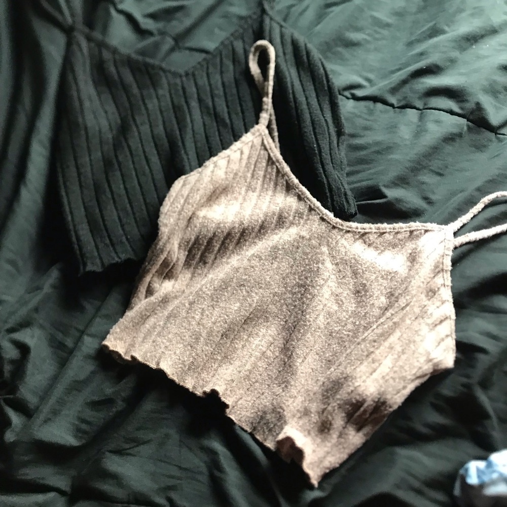 Black and Gray Ribbed Crop Tops